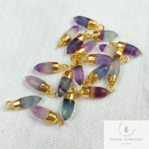Rainbow Fluorite Stone Pencil Pendant, Healing Single Terminated Point Pendant, Gold Electroplated Pencil Pendant, Mini Spikes Pendant, Gift